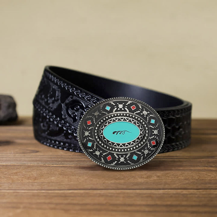 Men's DIY Western Colorul Enameled Leather Belt - Colorful - Black Carved Belt (40) - image 6