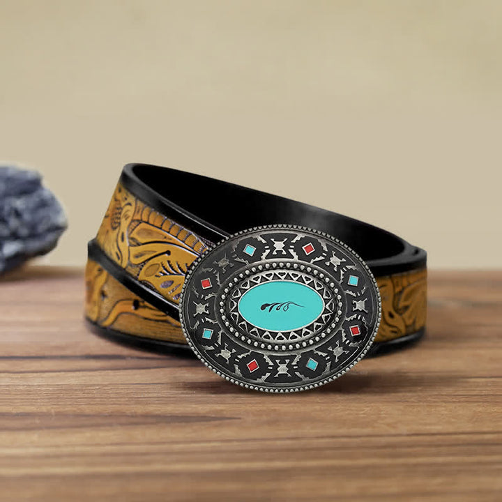 Men's DIY Western Colorul Enameled Leather Belt - Colorful - SandyBrown Belt (40) - image 8