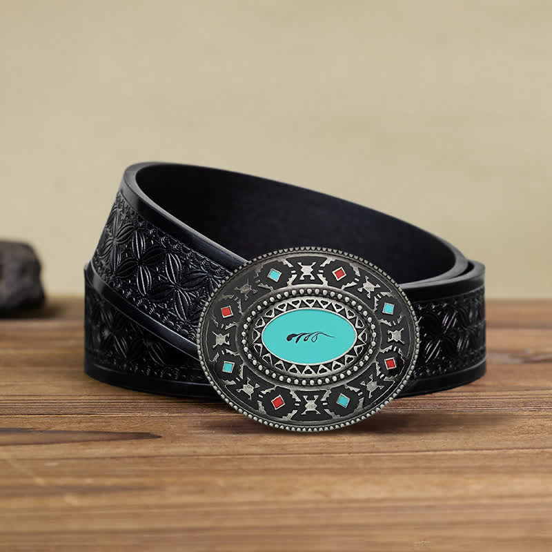 Men's DIY Western Colorul Enameled Leather Belt - Colorful - Black Embossed Weave Belt (40) - image 5