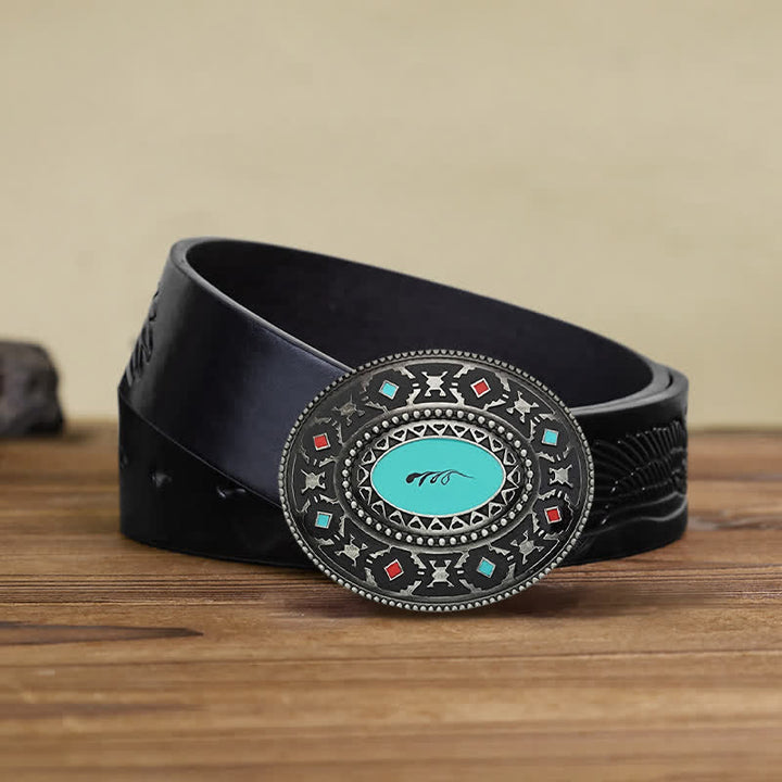 Men's DIY Western Colorul Enameled Leather Belt - Colorful - Black Embossed Eagle Belt (40) - image 4
