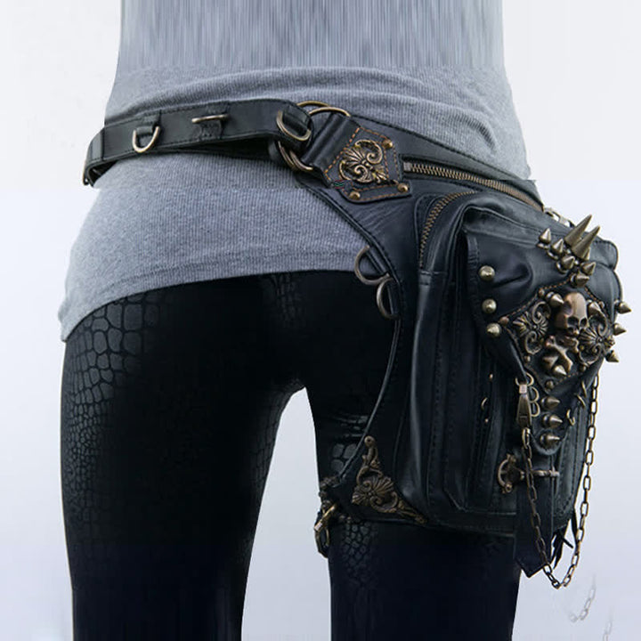 Gothic Retro Steampunk Skull & Studded Crossbody Waist Bag - image 1