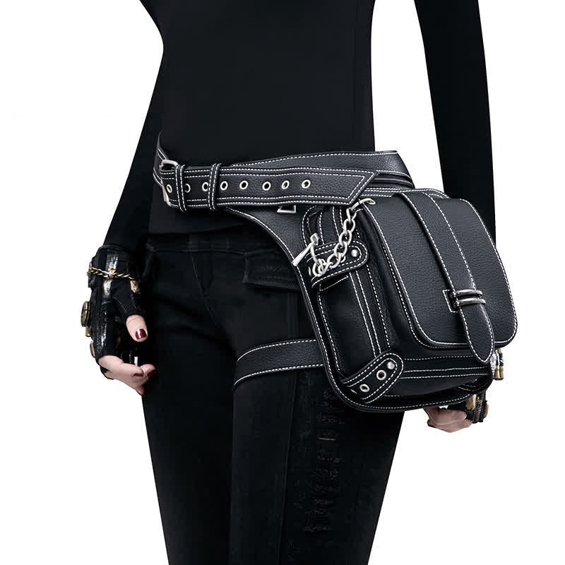 Punk Steampunk Motorcycle Crossbody Waist Leg Bag - Black - image 0
