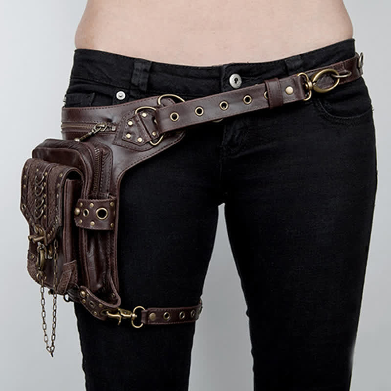 Travel Brown Gothic Chain Steampunk Waist Leg Bag - image 4