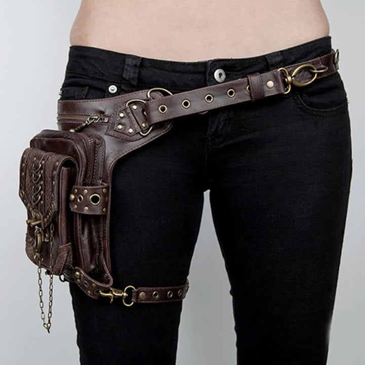 Travel Brown Gothic Chain Steampunk Waist Leg Bag - image 4
