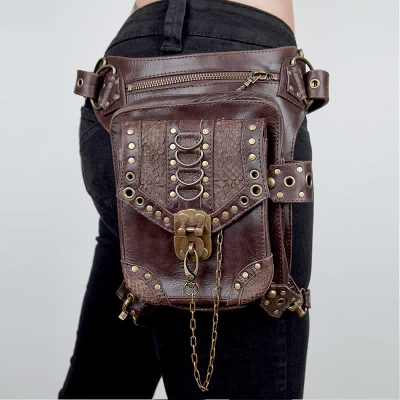 Travel Brown Gothic Chain Steampunk Waist Leg Bag - Brown - image 0