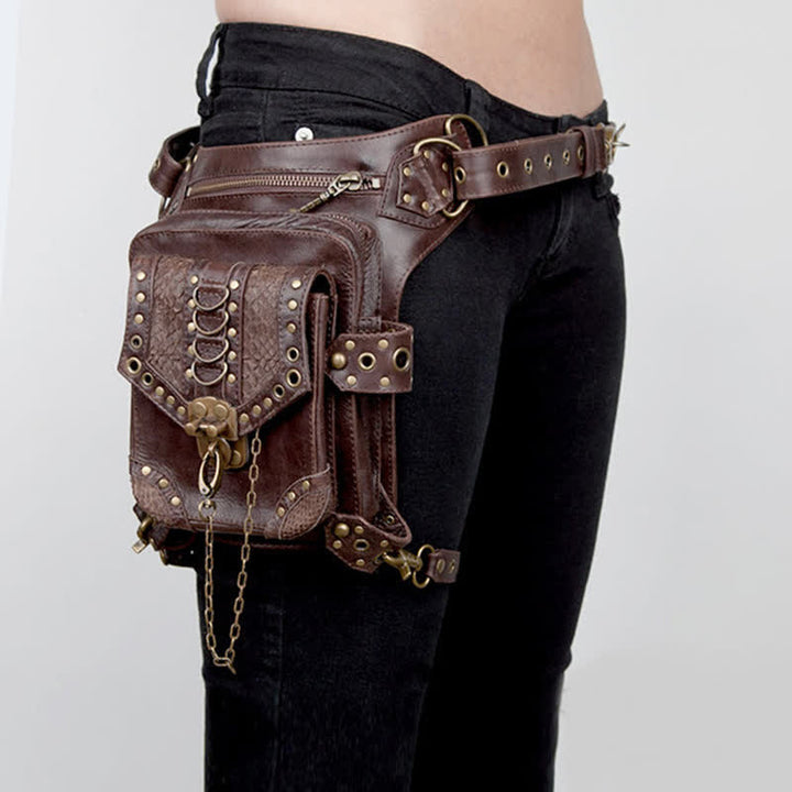 Travel Brown Gothic Chain Steampunk Waist Leg Bag - image 3