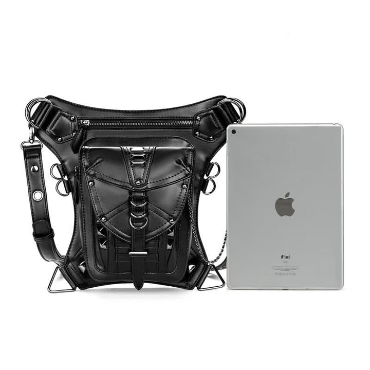 Black Motorcycle Punk Rivet Steampunk Waist Leg Bag - image 5