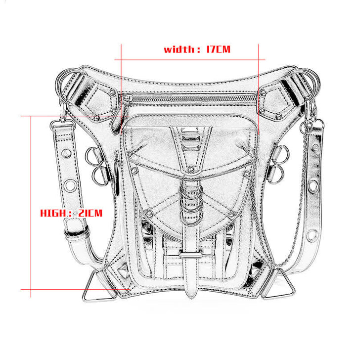 Black Motorcycle Punk Rivet Steampunk Waist Leg Bag - image 3