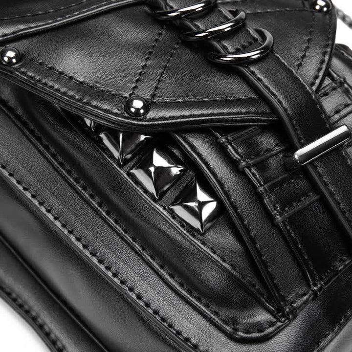 Black Motorcycle Punk Rivet Steampunk Waist Leg Bag - image 13
