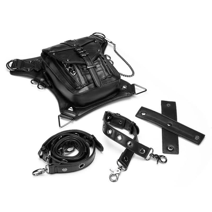 Black Motorcycle Punk Rivet Steampunk Waist Leg Bag - image 2