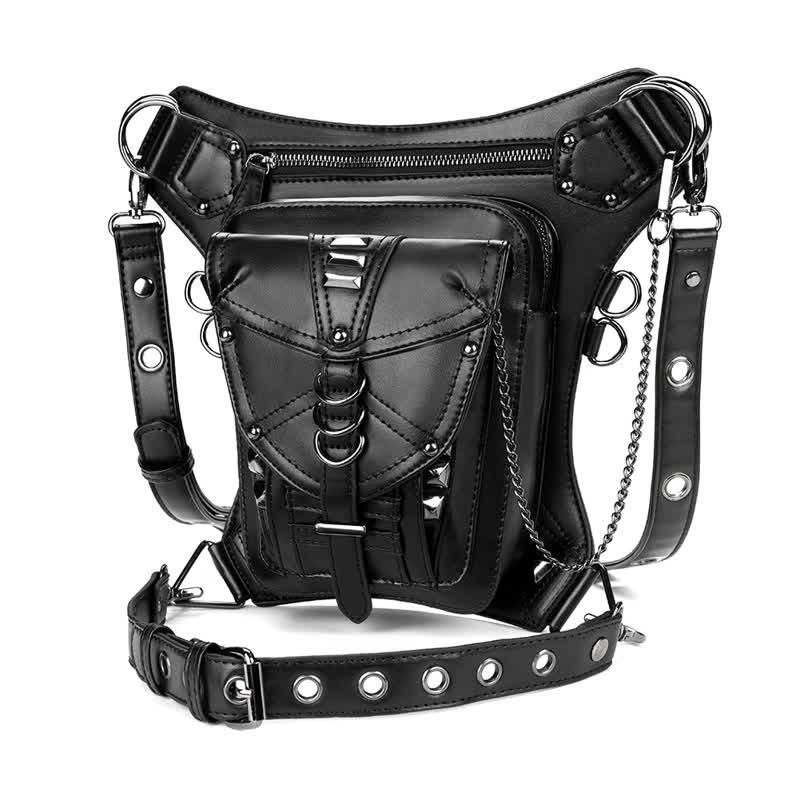 Black Motorcycle Punk Rivet Steampunk Waist Leg Bag - image 7