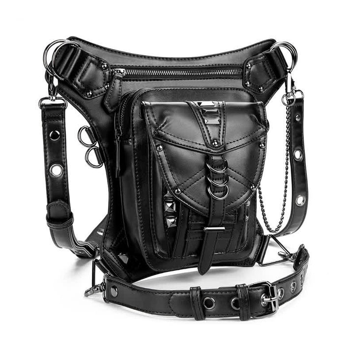 Black Motorcycle Punk Rivet Steampunk Waist Leg Bag - image 6