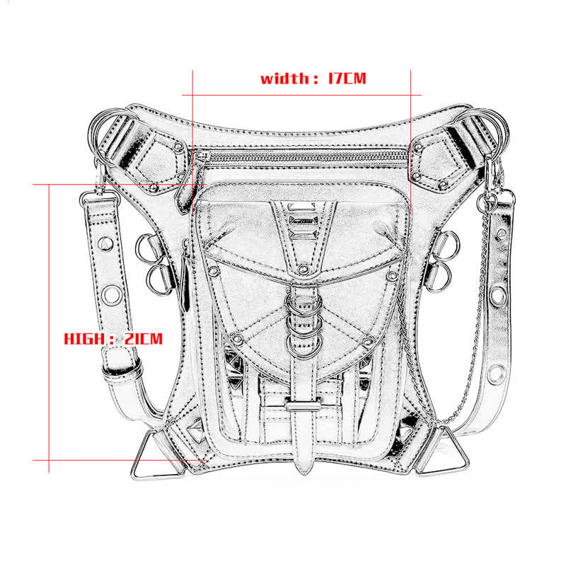Black Motorcycle Punk Rivet Steampunk Waist Leg Bag - image 3