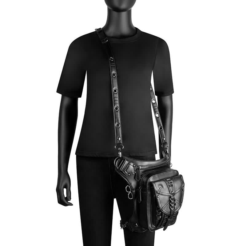 Black Motorcycle Punk Rivet Steampunk Waist Leg Bag - image 10
