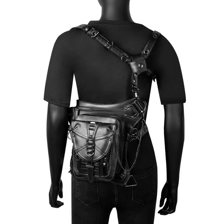 Black Motorcycle Punk Rivet Steampunk Waist Leg Bag - image 9