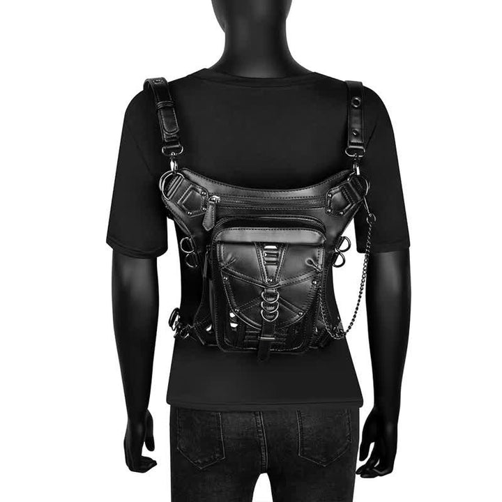 Black Motorcycle Punk Rivet Steampunk Waist Leg Bag - image 8