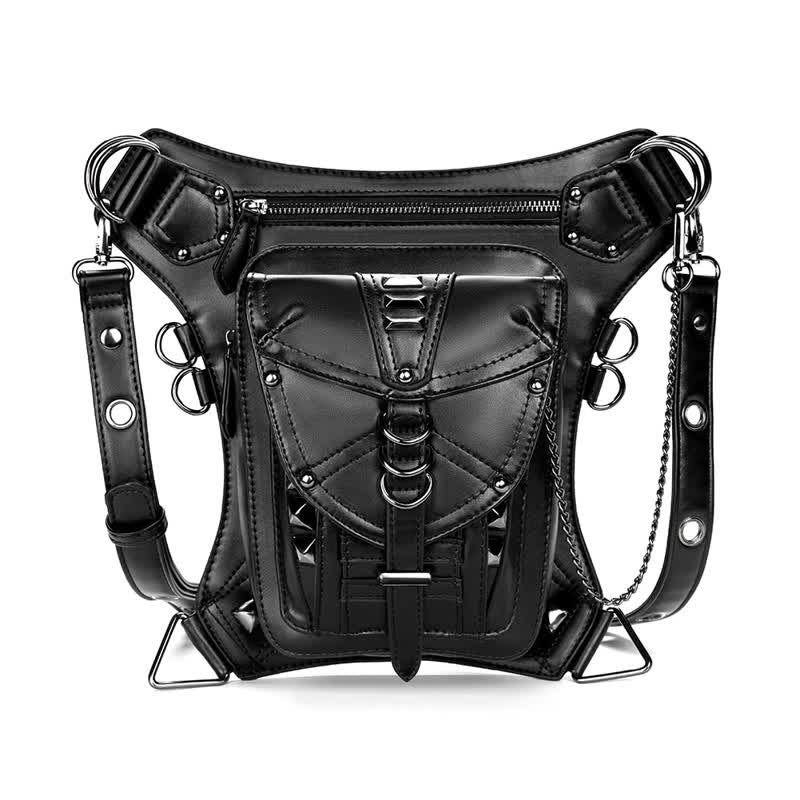 Black Motorcycle Punk Rivet Steampunk Waist Leg Bag - image 1