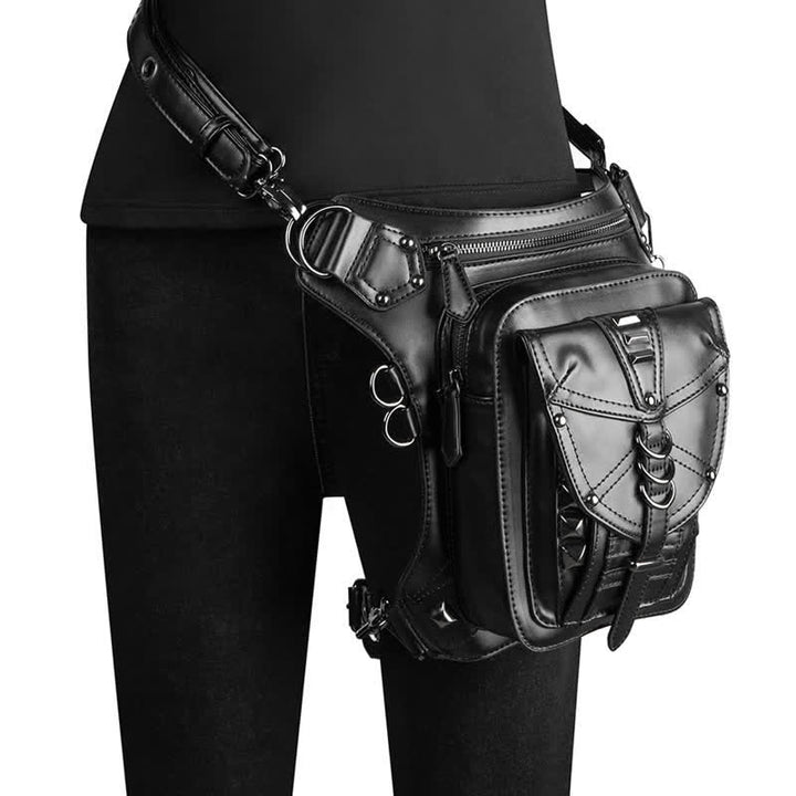 Black Motorcycle Punk Rivet Steampunk Waist Leg Bag - Black - image 0