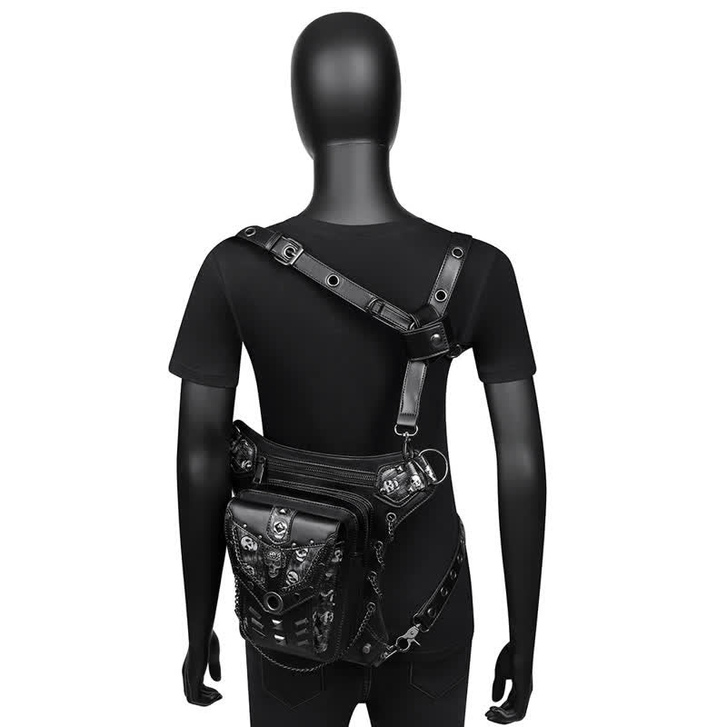 Skull Studs Decoration Steampunk Chain Waist Leg Bag - image 10