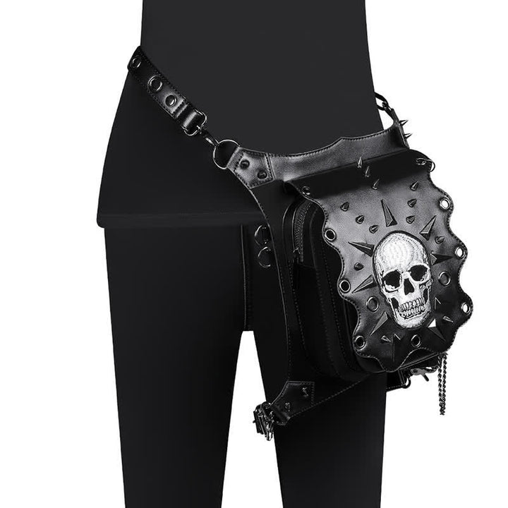 Gothic Style Skull Steampunk Shoulder Waist Leg Bag - Black - image 0