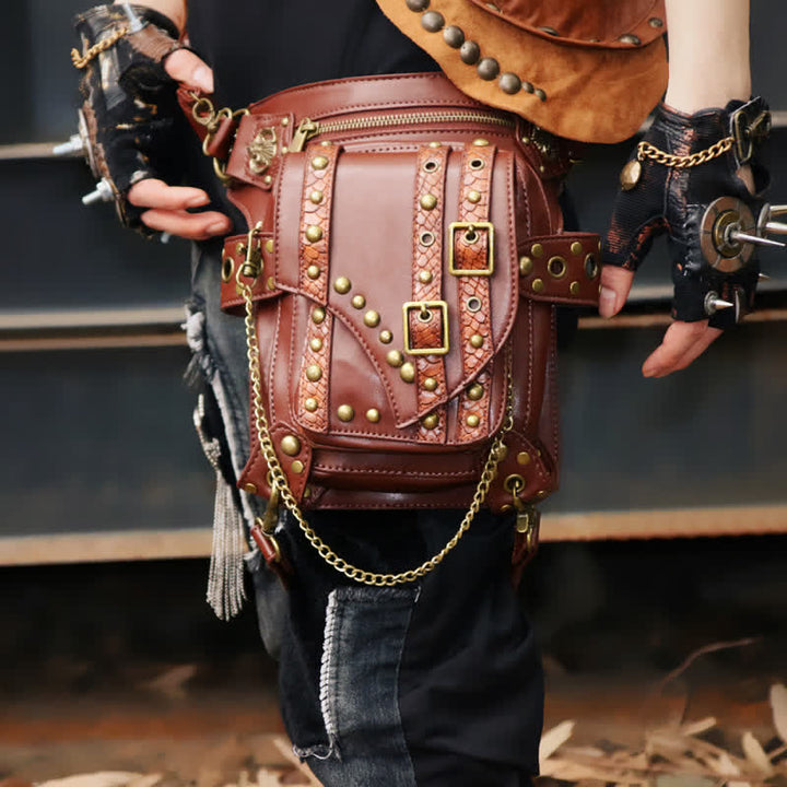 Brown Rock Motorcycle Chain Shoulder Waist Leg Bag - image 2