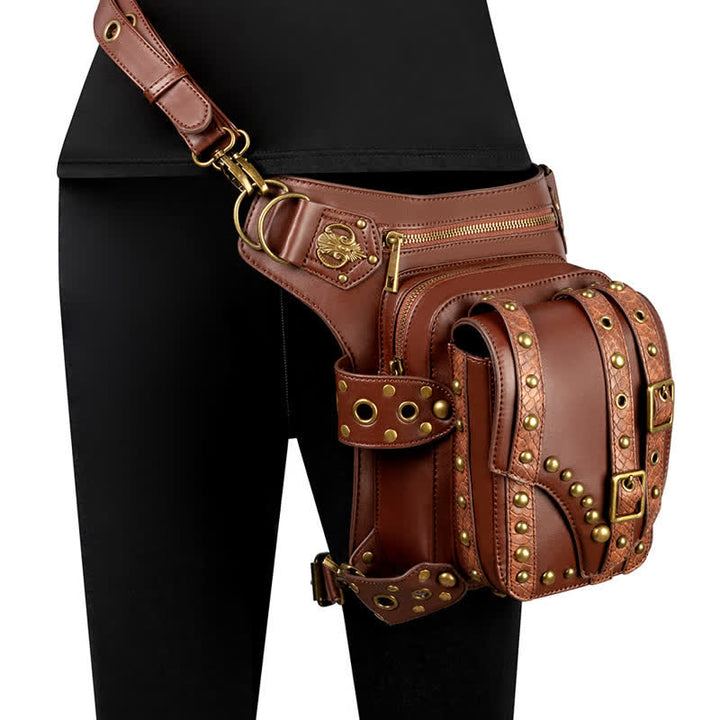 Brown Rock Motorcycle Chain Shoulder Waist Leg Bag - Brown - image 0