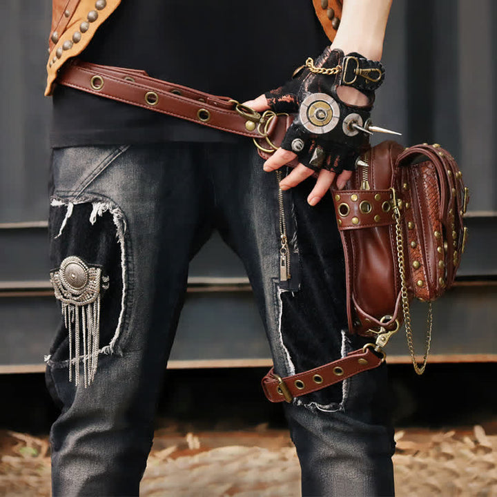 Brown Rock Motorcycle Chain Shoulder Waist Leg Bag - image 1