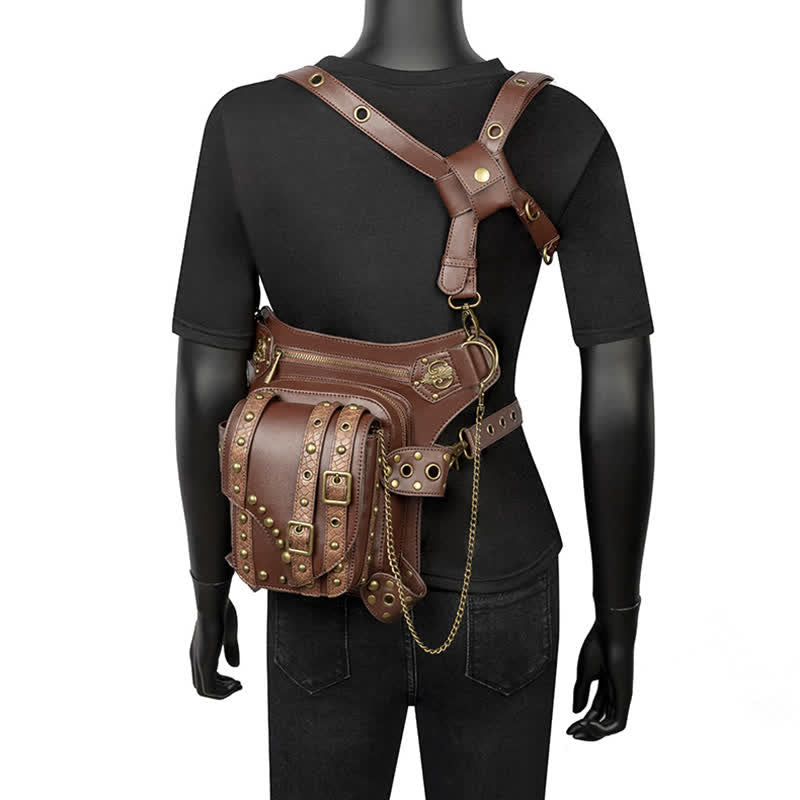 Brown Rock Motorcycle Chain Shoulder Waist Leg Bag - image 9