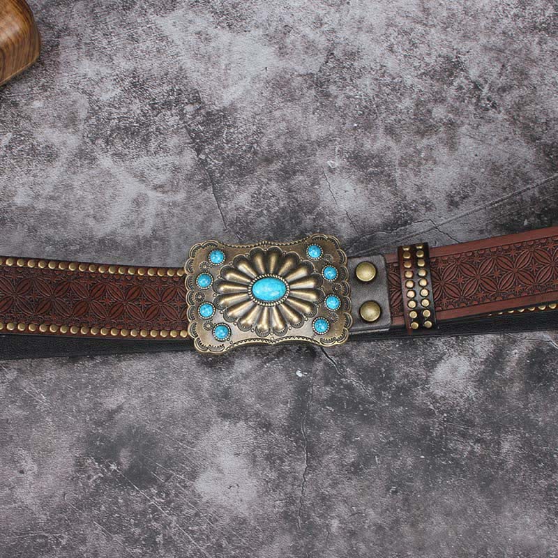 Men's Western Turquoise Stone Embellishment Leather Belt - image 4