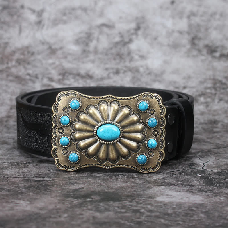 Men's Western Turquoise Stone Embellishment Leather Belt - image 7