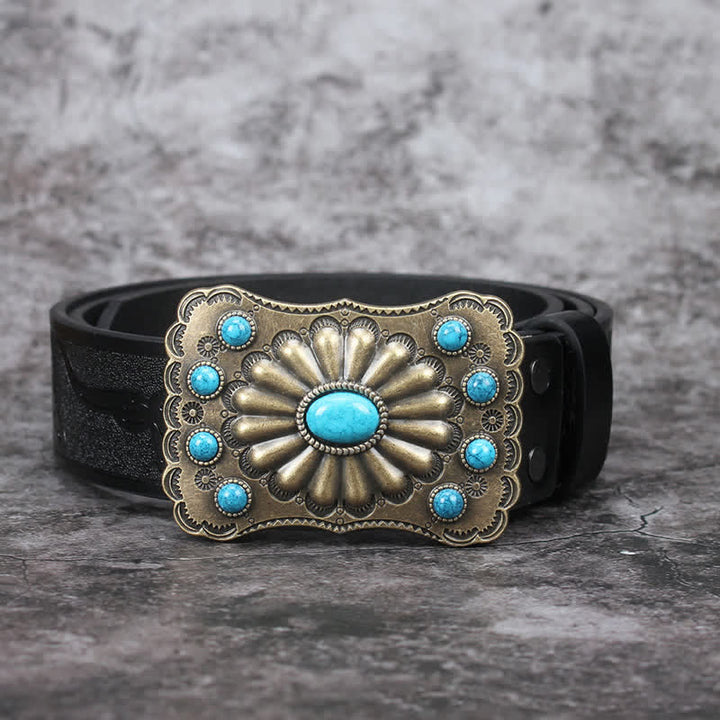 Men's Western Turquoise Stone Embellishment Leather Belt - image 7