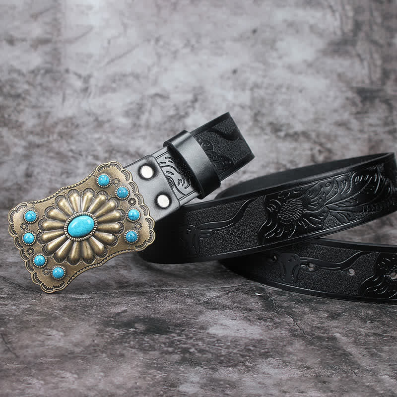 Men's Western Turquoise Stone Embellishment Leather Belt - image 9