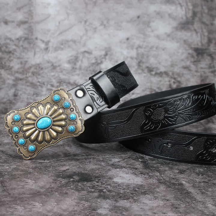 Men's Western Turquoise Stone Embellishment Leather Belt - image 9