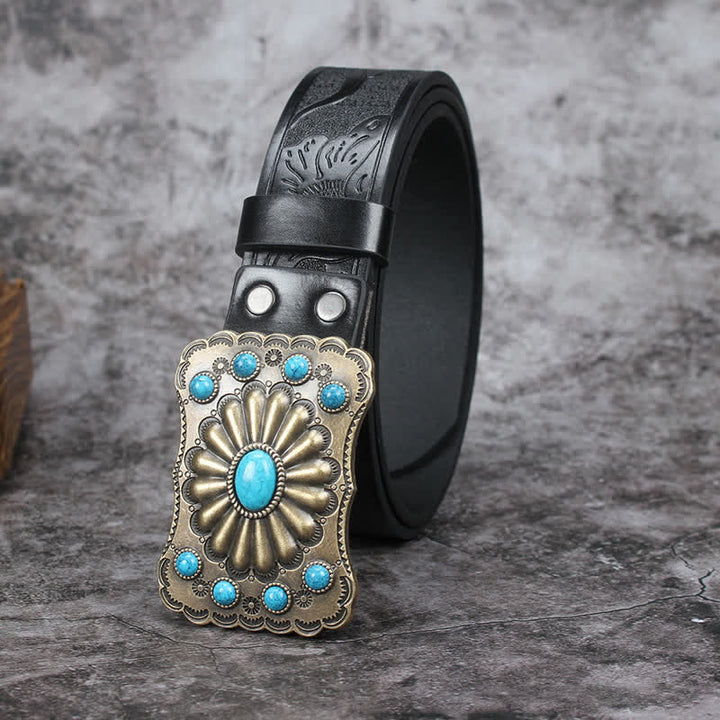 Men's Western Turquoise Stone Embellishment Leather Belt - image 8