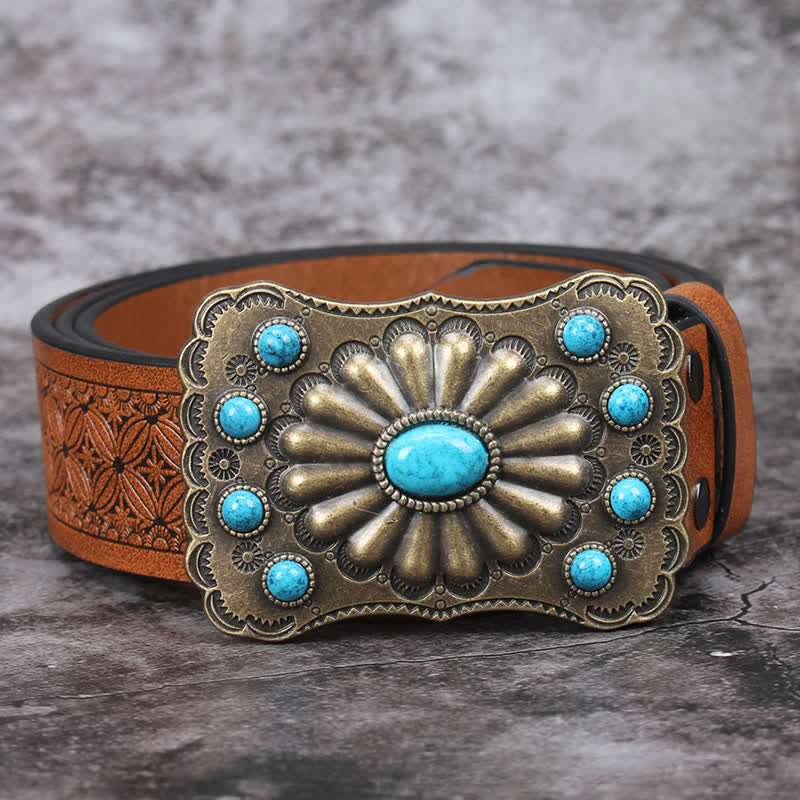 Men's Western Turquoise Stone Embellishment Leather Belt - image 13