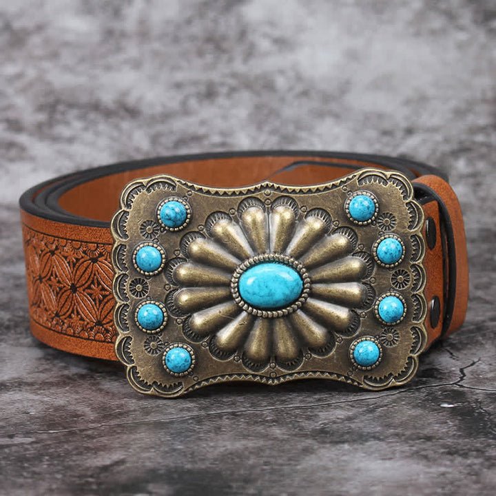 Men's Western Turquoise Stone Embellishment Leather Belt - image 13