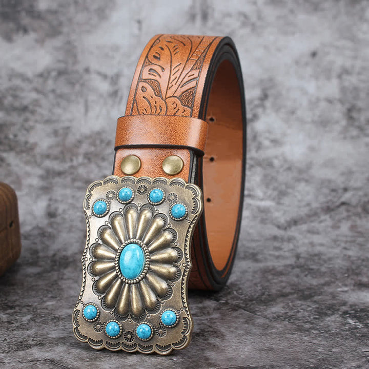 Men's Western Turquoise Stone Embellishment Leather Belt - image 11