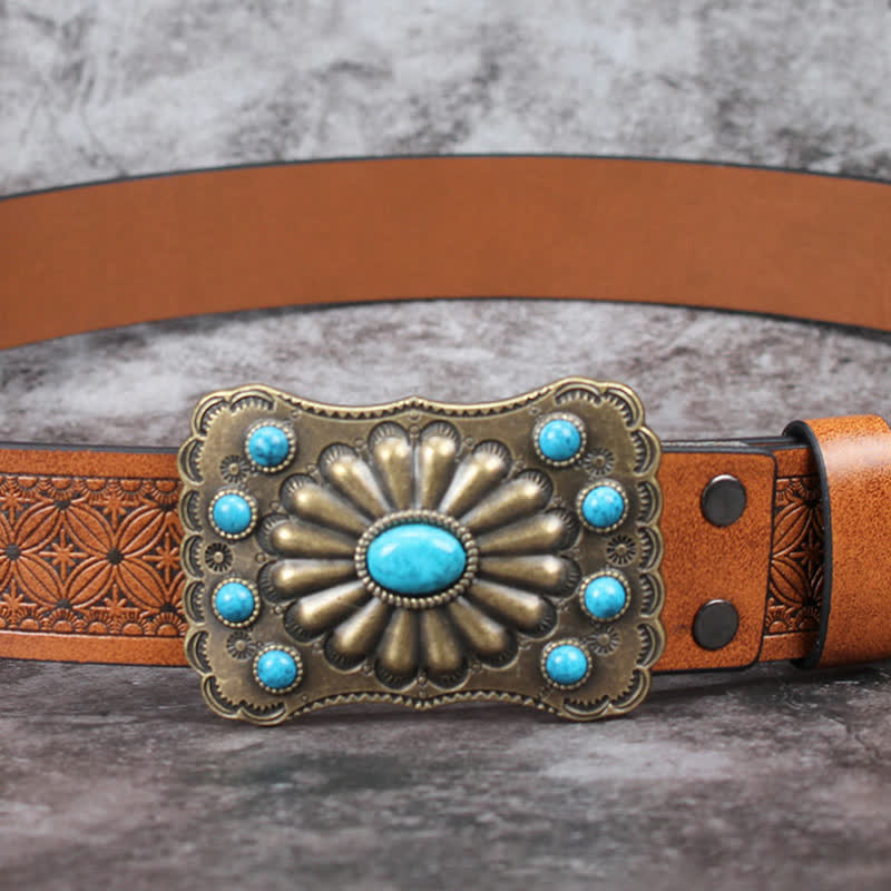 Men's Western Turquoise Stone Embellishment Leather Belt - image 14