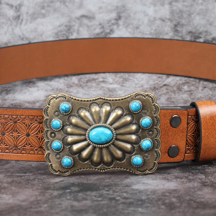 Men's Western Turquoise Stone Embellishment Leather Belt - image 14