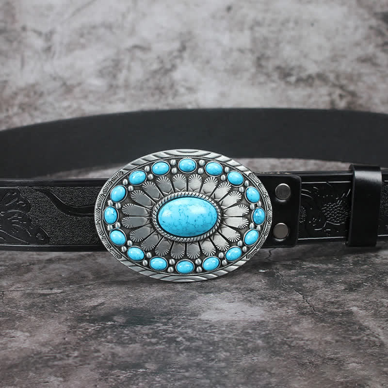 Men's Vintage Bohemia Turquoise Stone Leather Belt - image 5