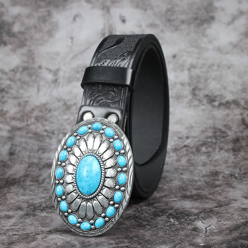 Men's Vintage Bohemia Turquoise Stone Leather Belt - image 4