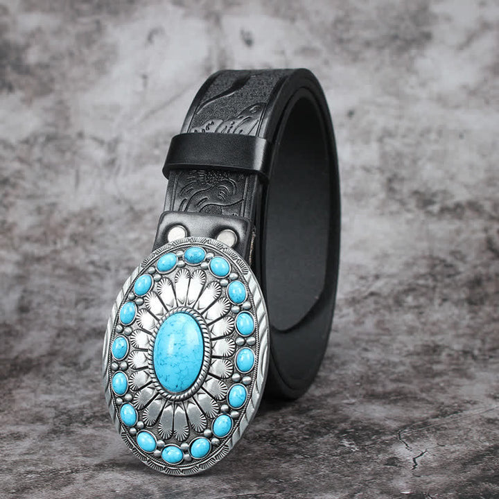 Men's Vintage Bohemia Turquoise Stone Leather Belt - image 4