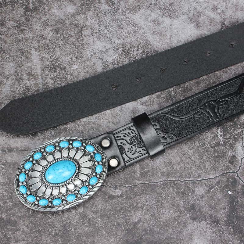 Men's Vintage Bohemia Turquoise Stone Leather Belt - image 6