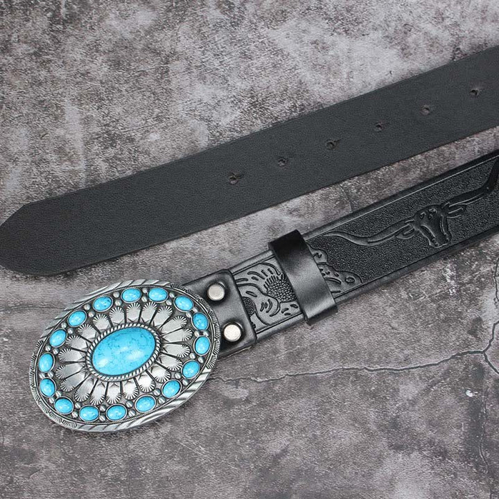 Men's Vintage Bohemia Turquoise Stone Leather Belt - image 6