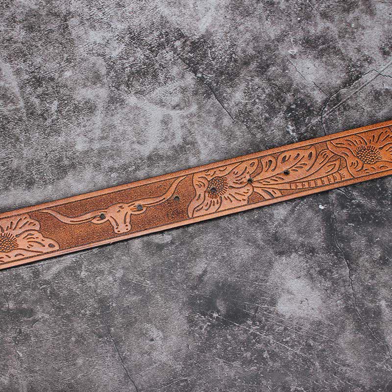 Men's Hollow Out Buckle Turquoise Inlaid Leather Belt - image 16