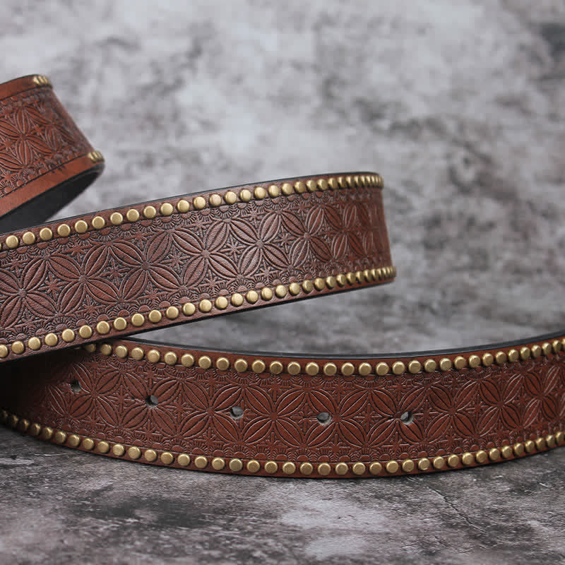 Men's Hollow Out Buckle Turquoise Inlaid Leather Belt - image 3