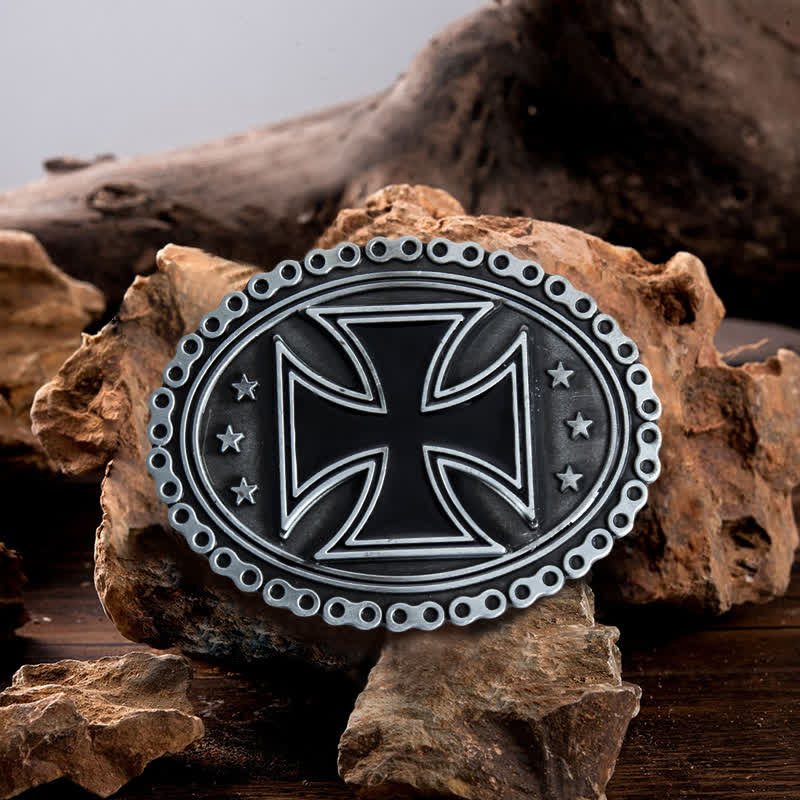 Men's DIY Religion Cross Motorcycle Buckle Leather Belt - Gray - Without Belt - image 0