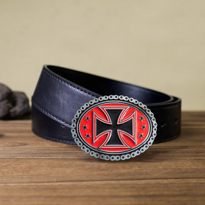 Men's DIY Religion Cross Motorcycle Buckle Leather Belt - Red - Black PU Belt (40) - image 15