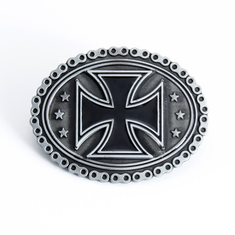 Men's DIY Religion Cross Motorcycle Buckle Leather Belt - image 2