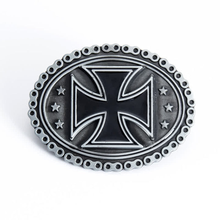 Men's DIY Religion Cross Motorcycle Buckle Leather Belt - image 2